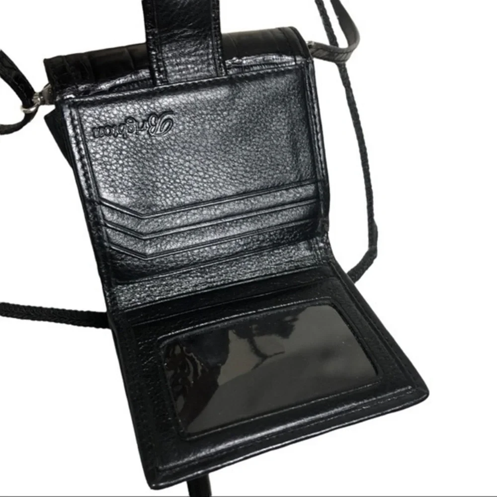 Vintage Brighton Black Brown Leather Canvas Wallet Crossbody